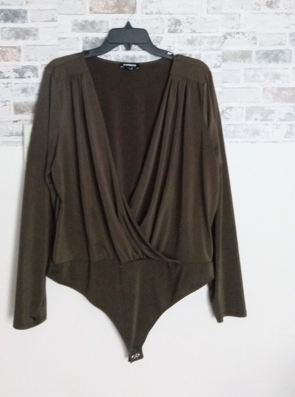 Express Olive Surplice Long-Sleeve Bodysuit